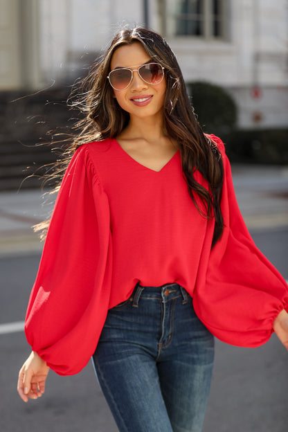 red Balloon Sleeve Blouse