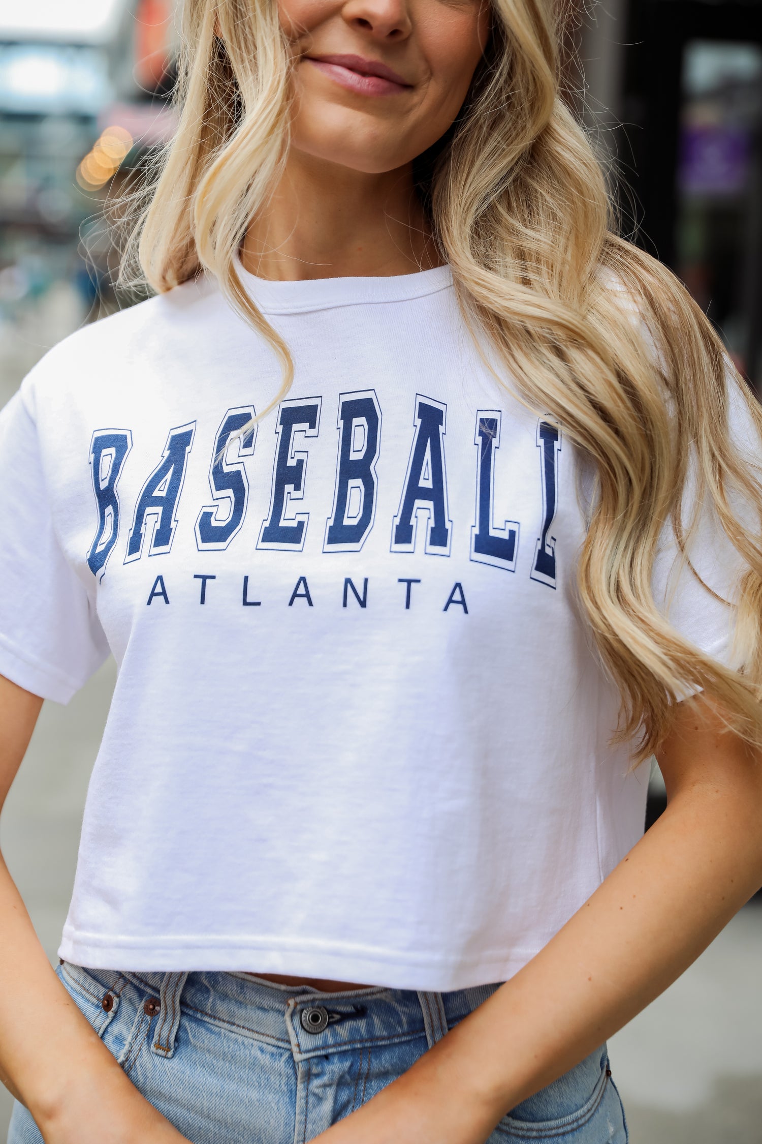 adult White Baseball Atlanta Cropped Tee