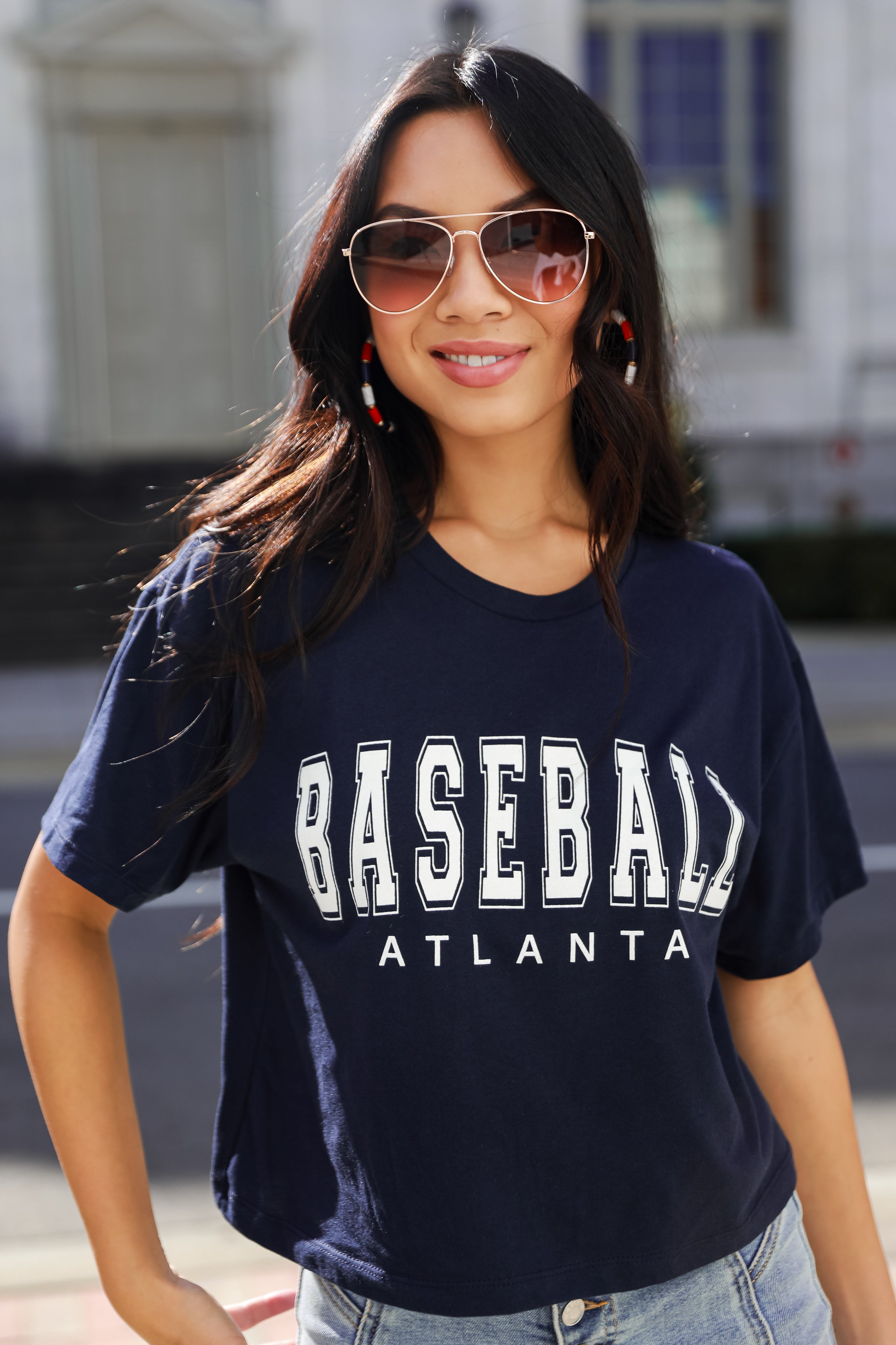 Navy Atlanta Baseball Cropped Tee