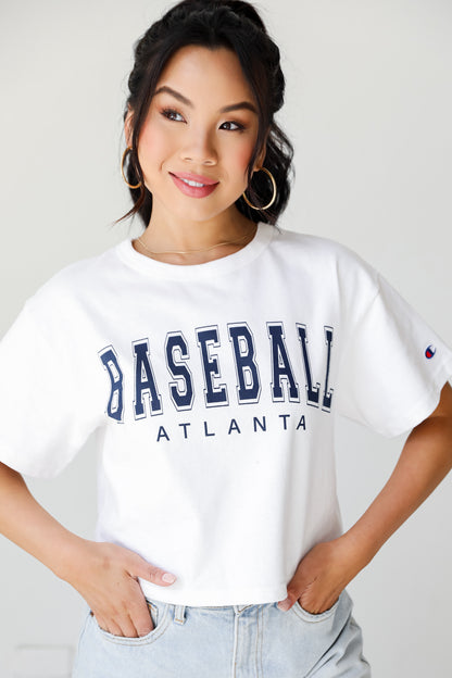 White Baseball Atlanta Cropped Tee front view