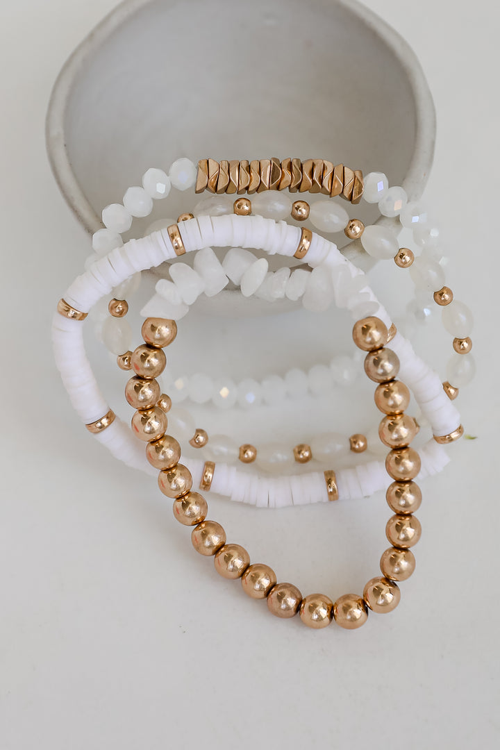 white Beaded Bracelet Set