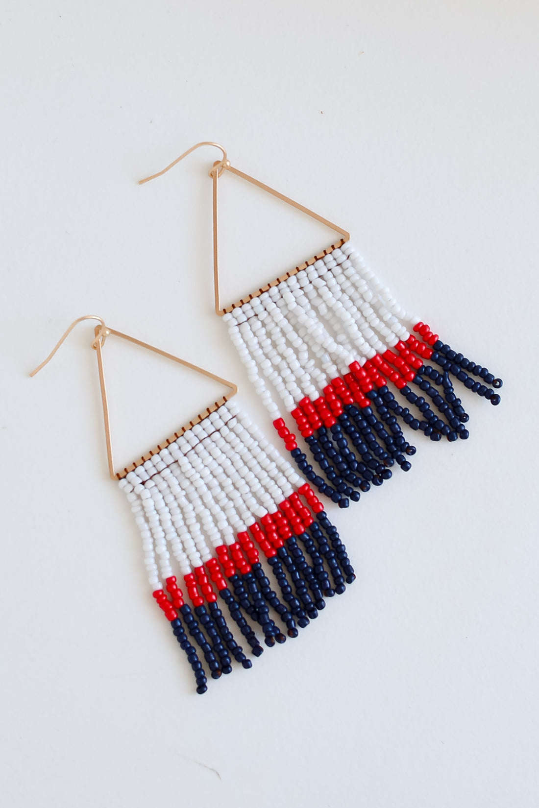 White + Navy Beaded Fringe Earrings