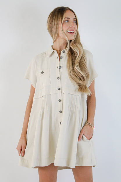 FINAL SALE - Lucky To Be Me Beige Babydoll Mini Dress