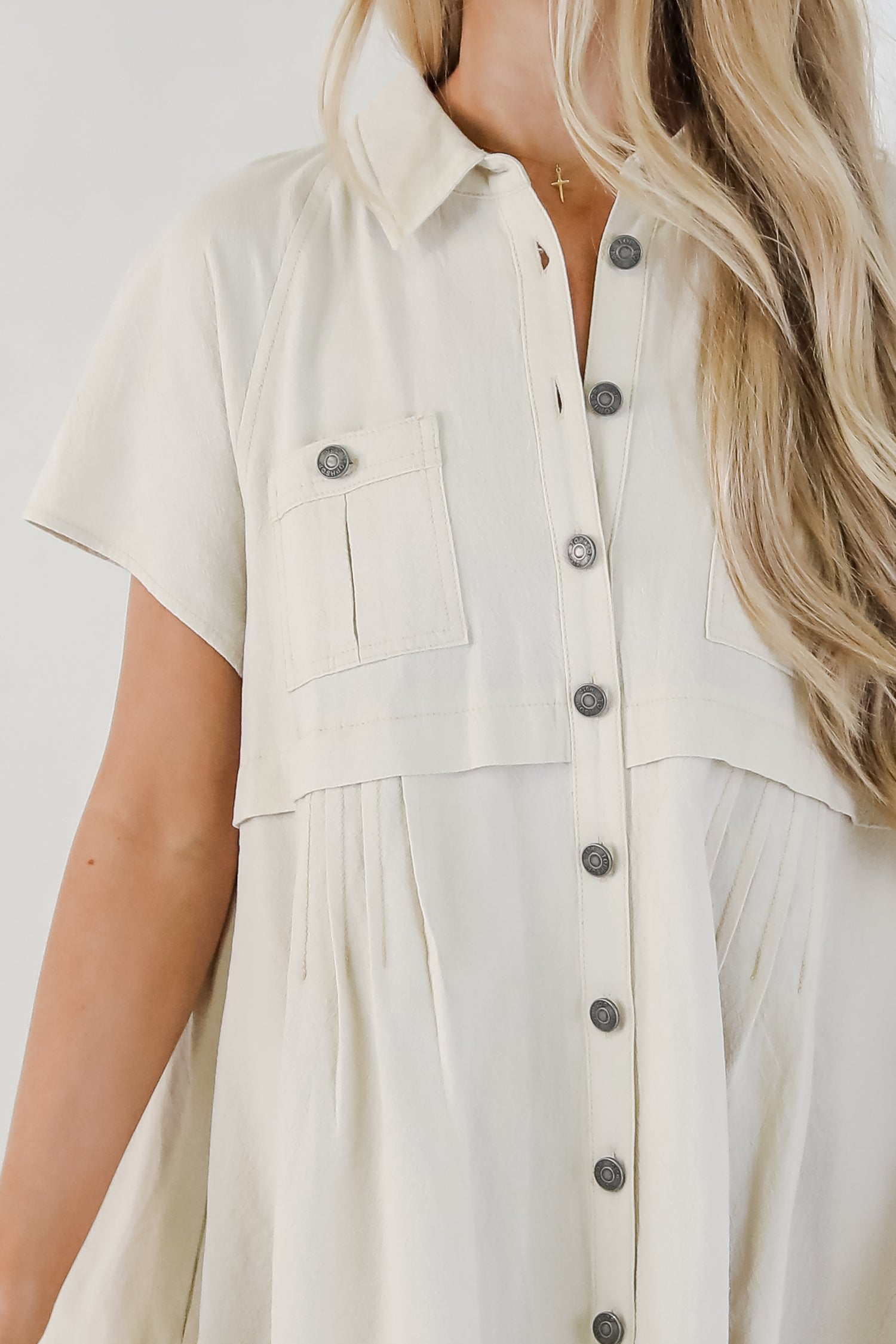 FINAL SALE - Lucky To Be Me Beige Babydoll Mini Dress