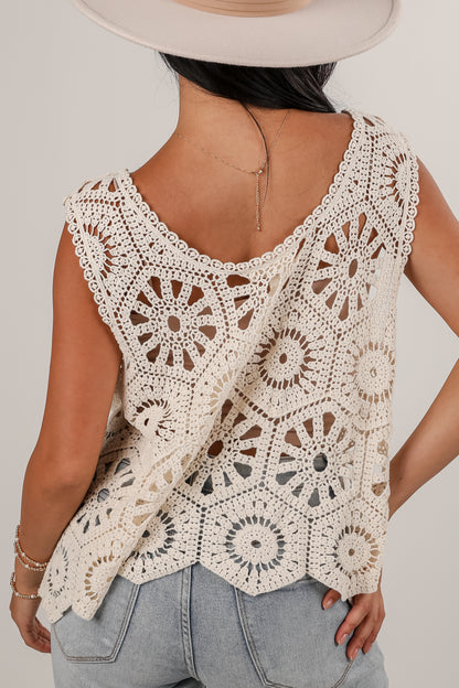 Win Me Over Beige Crochet Tank