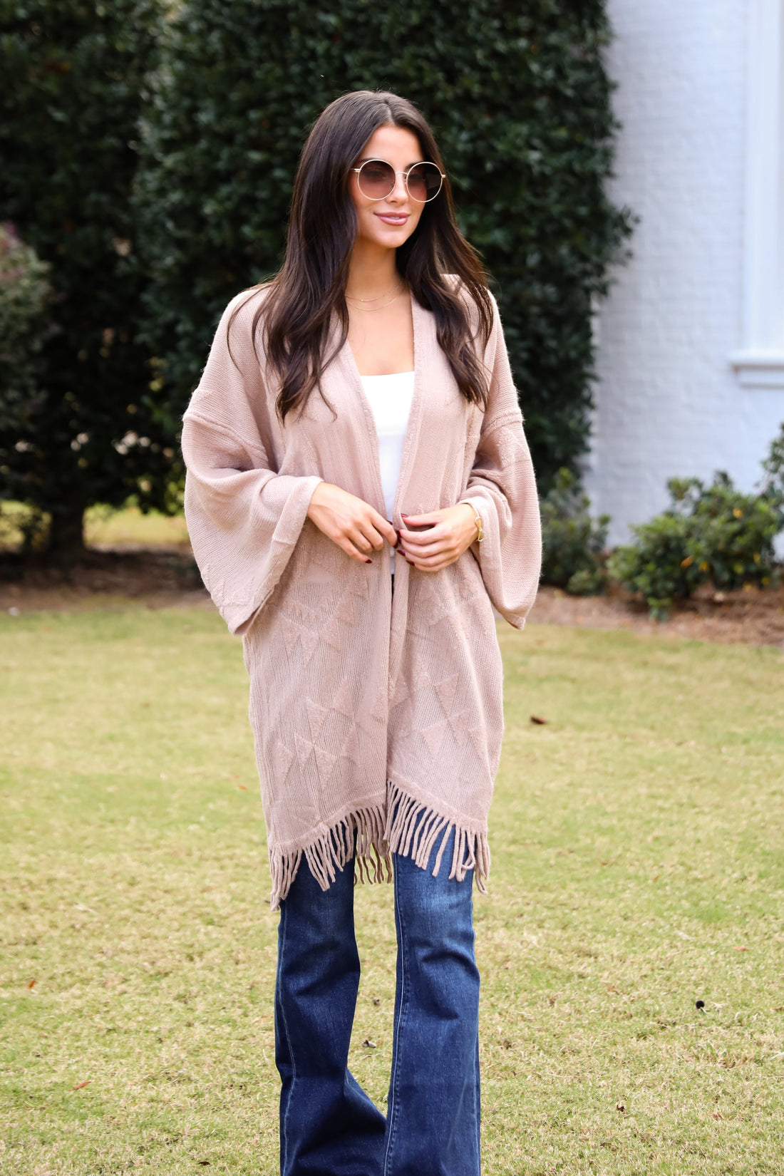 Cozy Inclination Beige Fringe Shawl