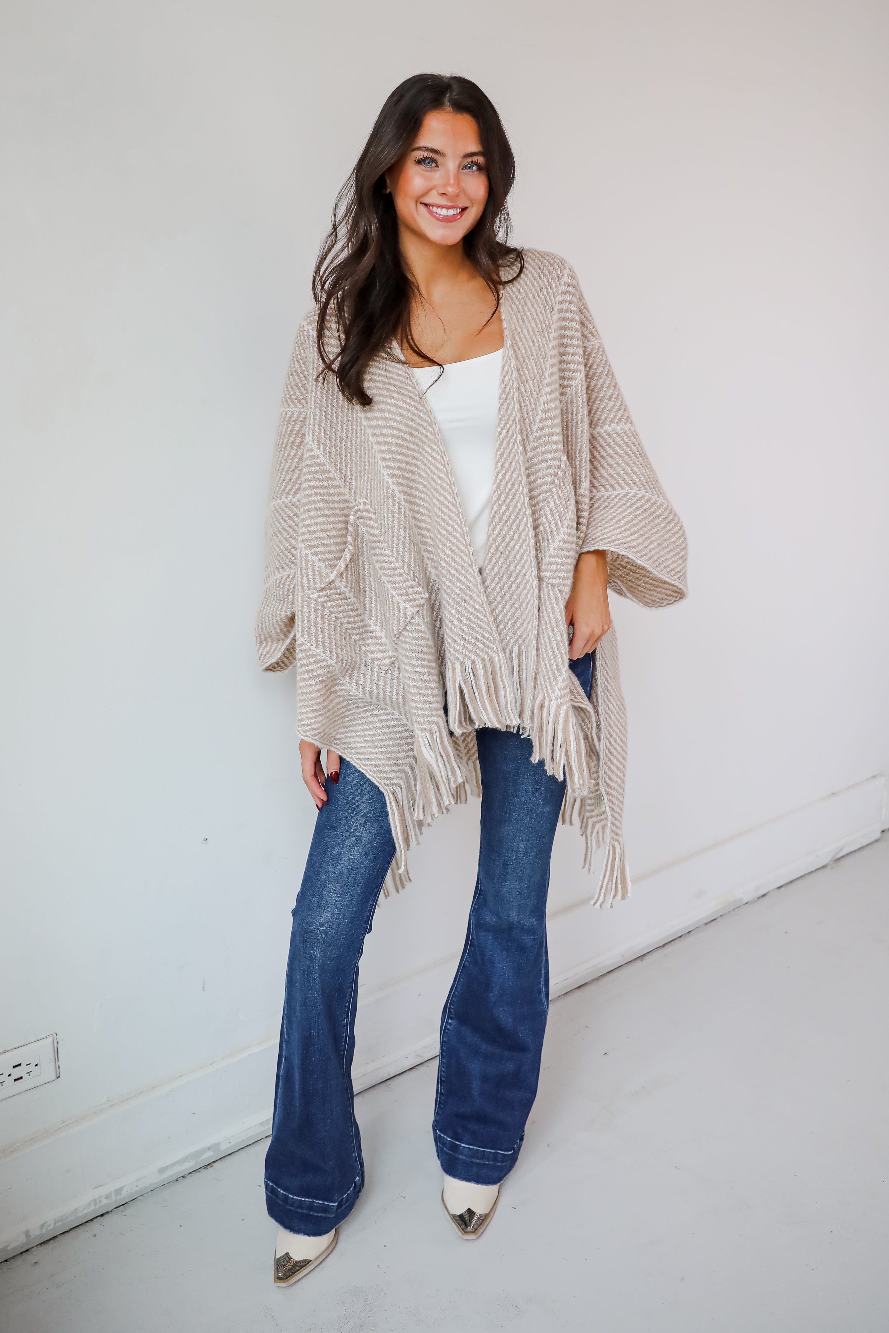 Care For You Beige Fringe Shawl