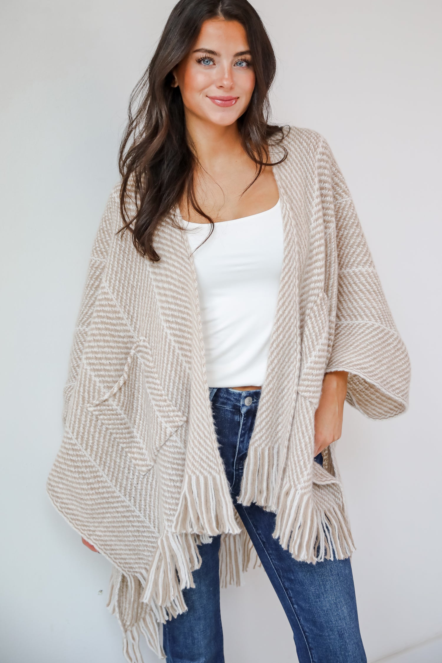 Care For You Beige Fringe Shawl