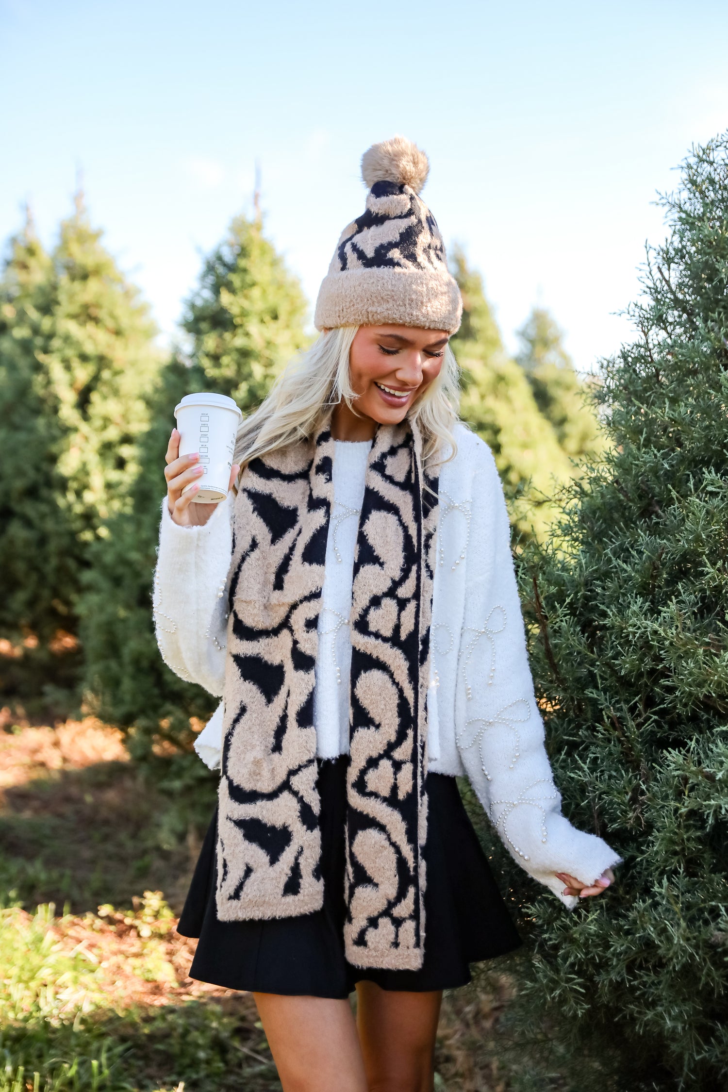 Fierce And Cozy Beige Leopard Pom Pom Beanie