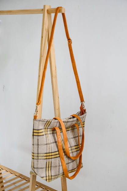 Tasteful Aesthetic Beige Plaid Tote Bag