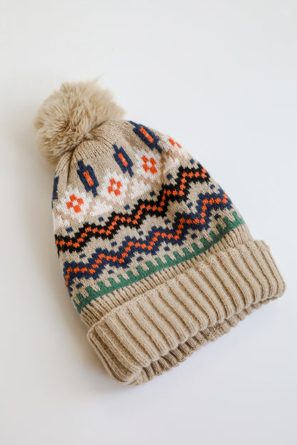 Deluxe Coziness Beige Pom Pom Beanie