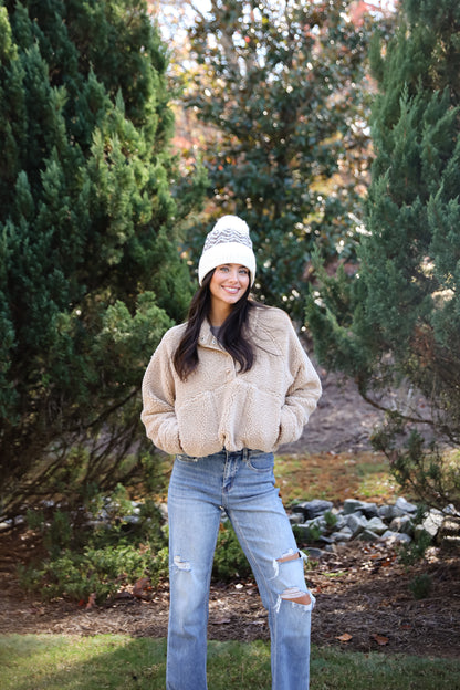 Hit The Slopes Beige Sherpa Pullover