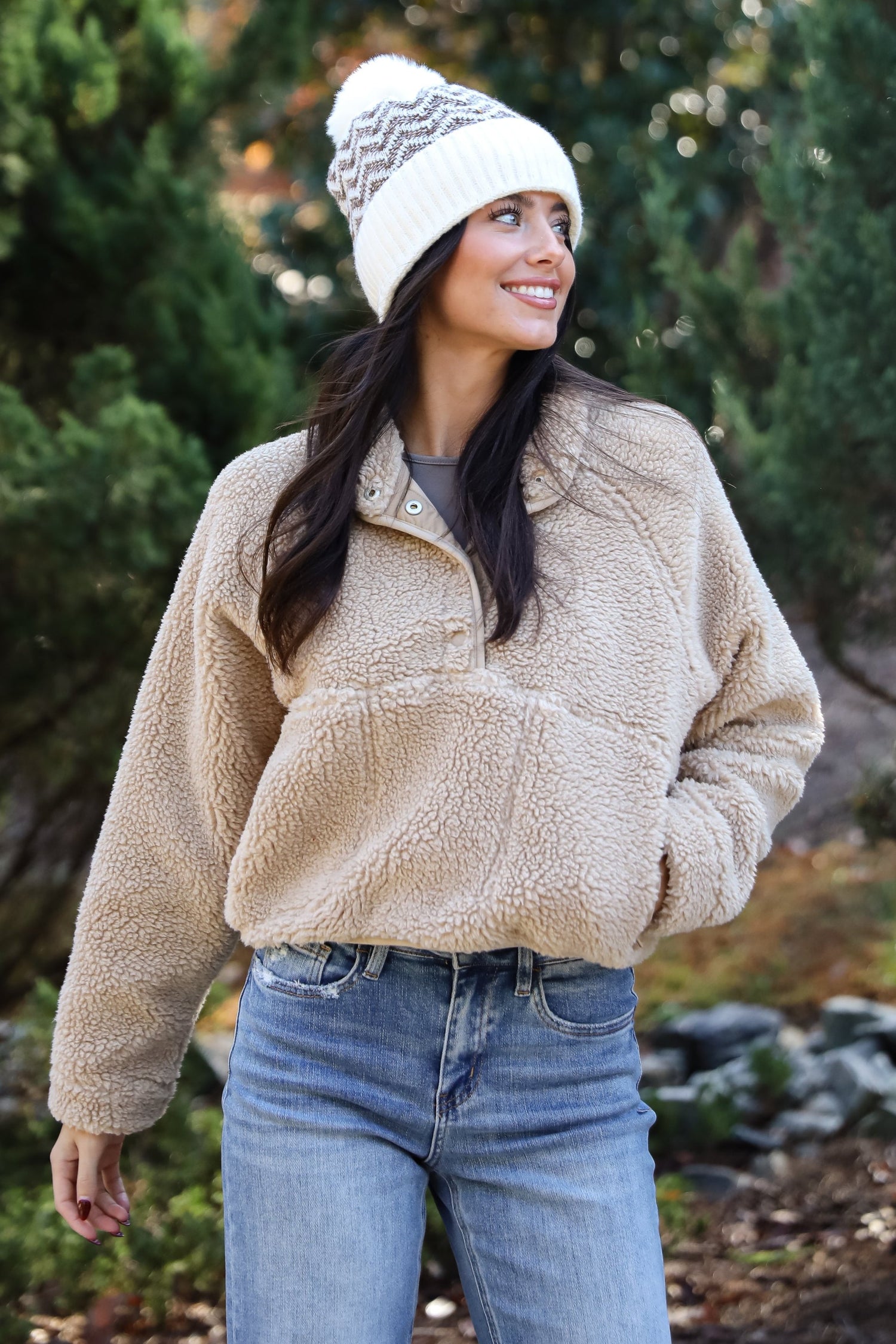 Hit The Slopes Beige Sherpa Pullover