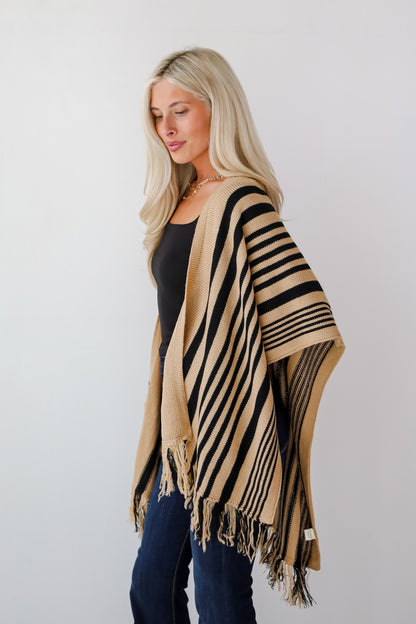 Comfy Concept Beige Striped Fringe Kimono