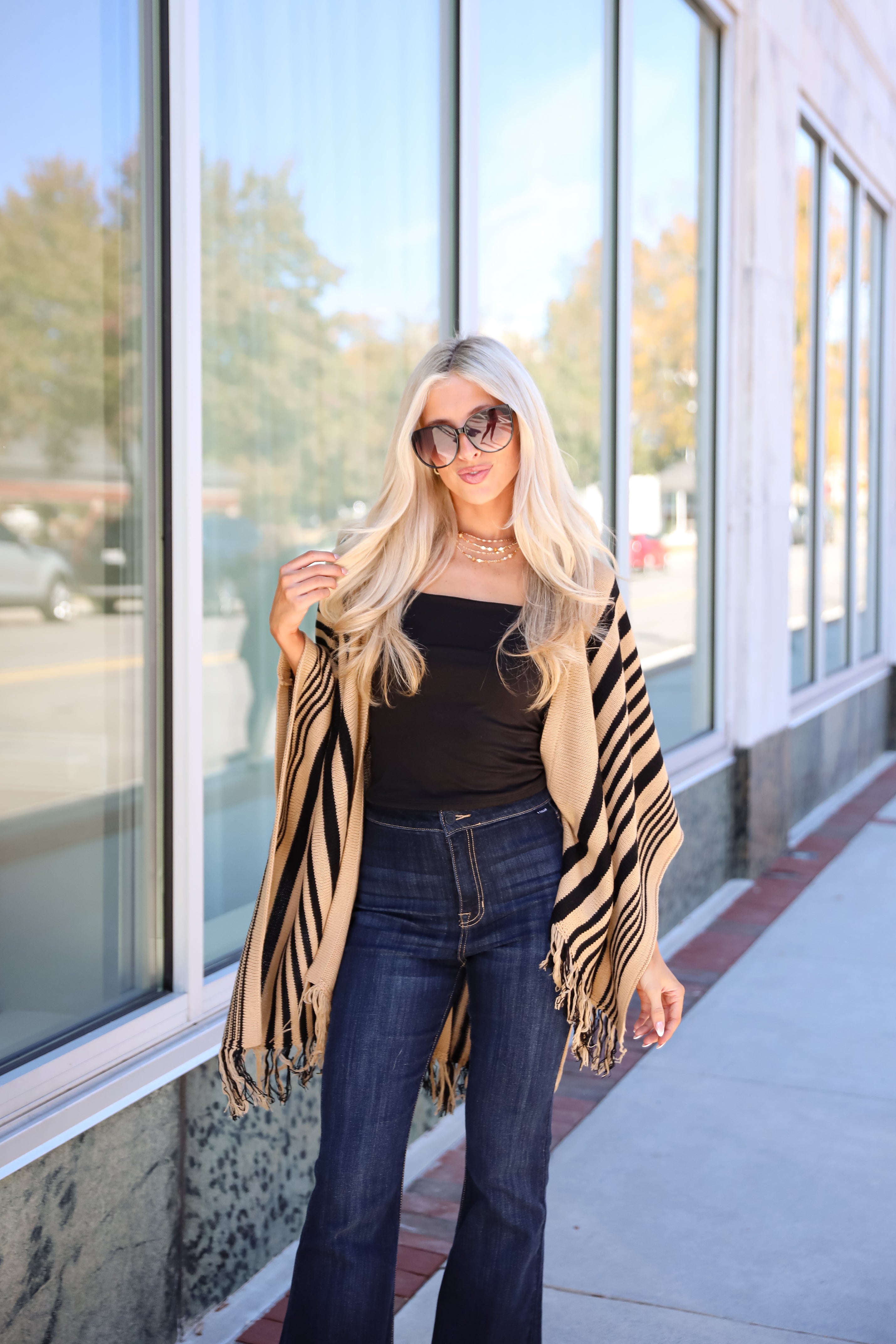 Comfy Concept Beige Striped Fringe Kimono