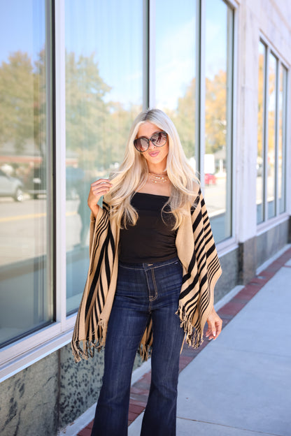 Comfy Concept Beige Striped Fringe Kimono