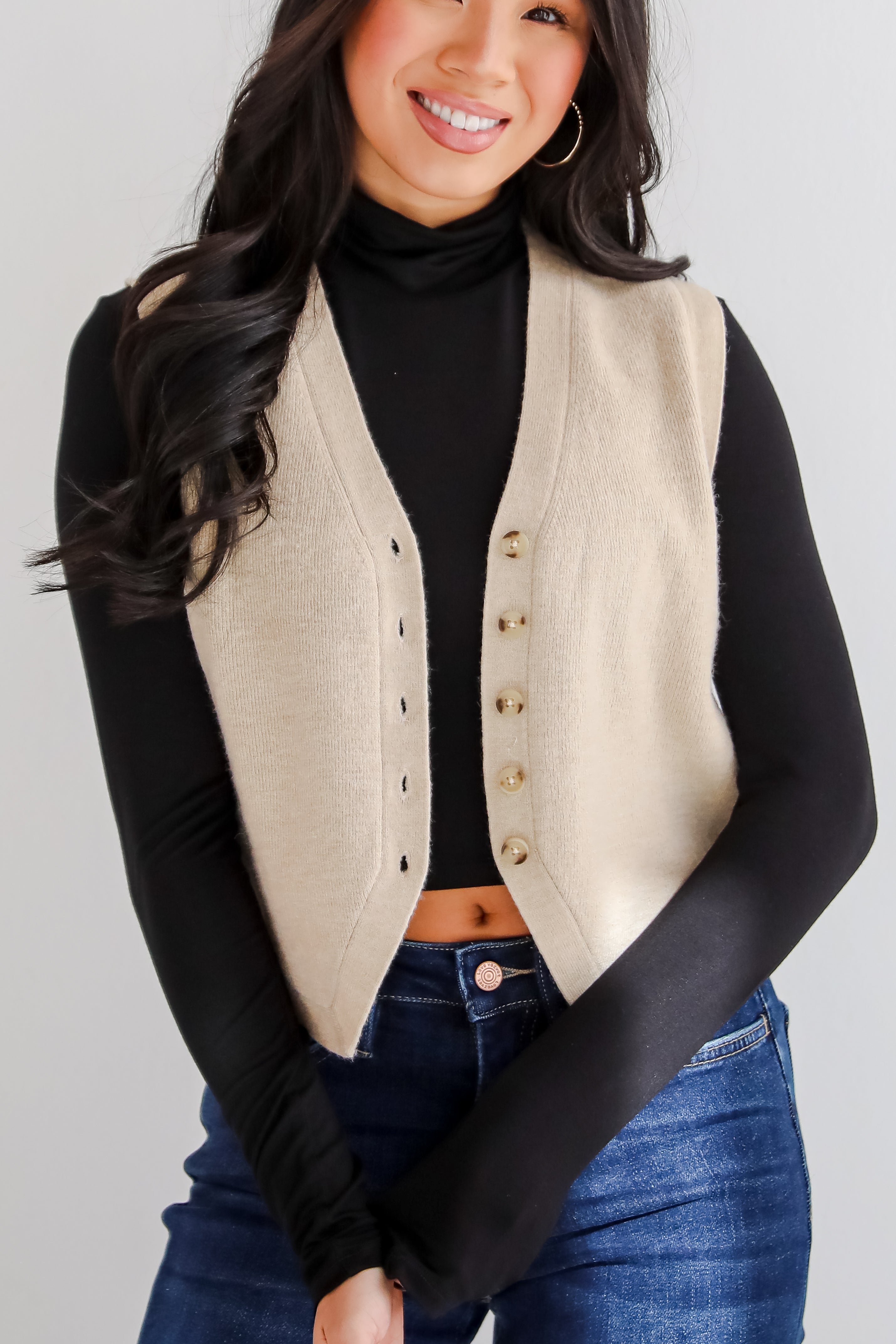 Snuggly Sweetness Beige Sweater Vest