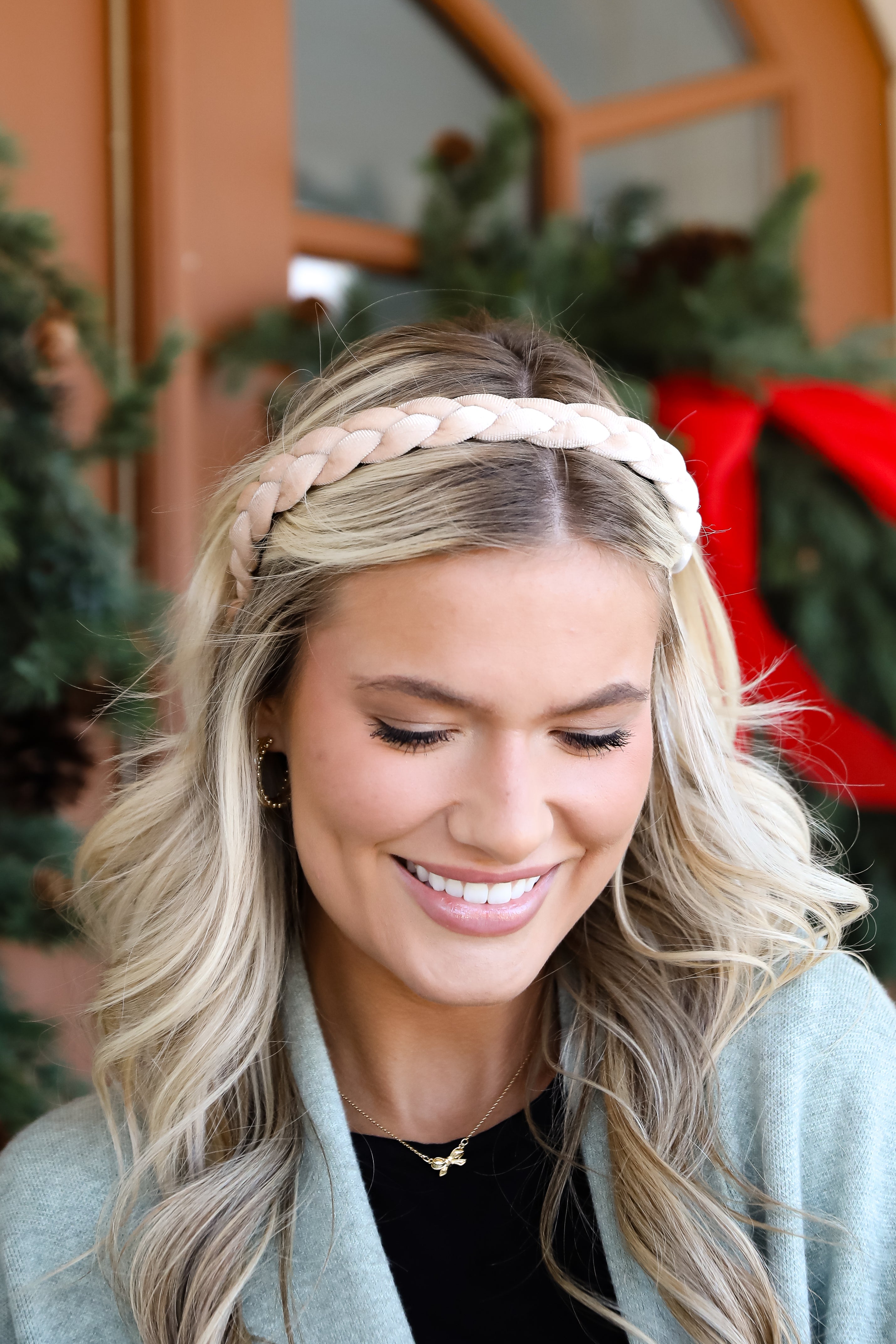 Sweet Credentials Beige Velvet Braided Headband