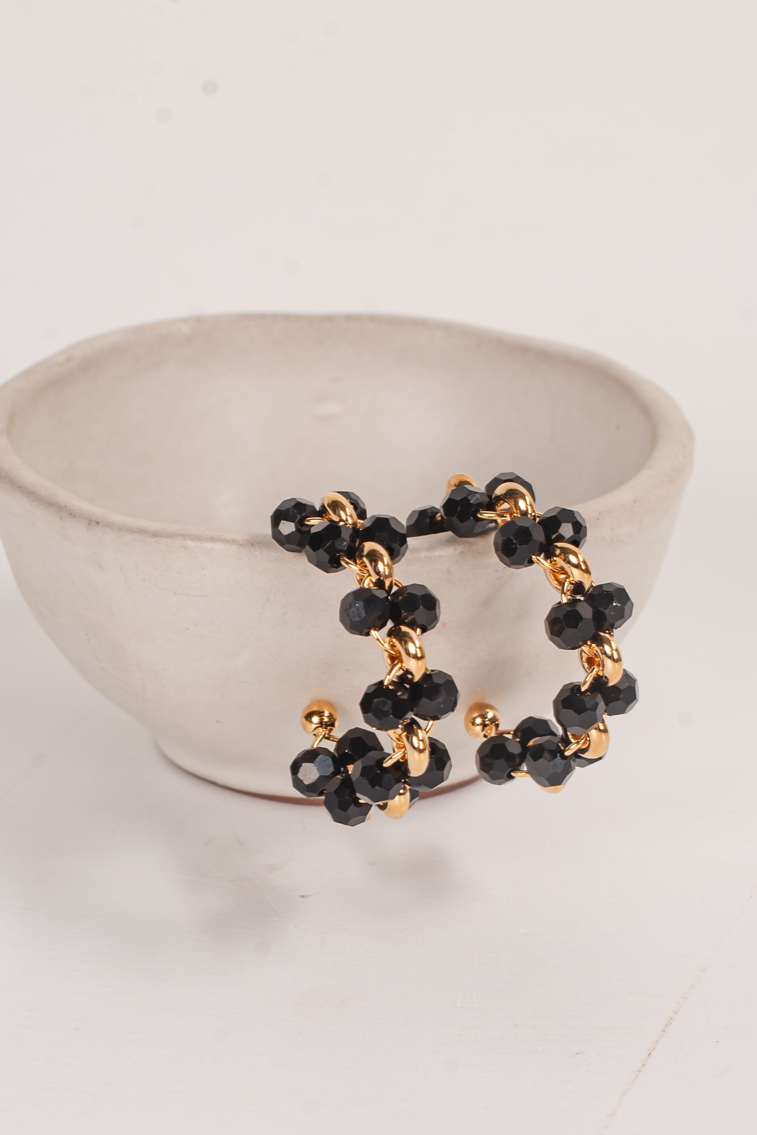 Kenna Black Beaded Hoop Earrings