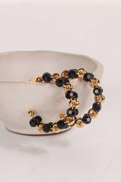 Kenna Black Beaded Hoop Earrings