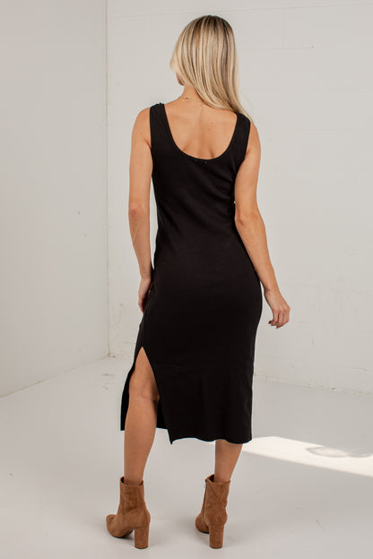 Western Allure Buckle Strap Midi Dress