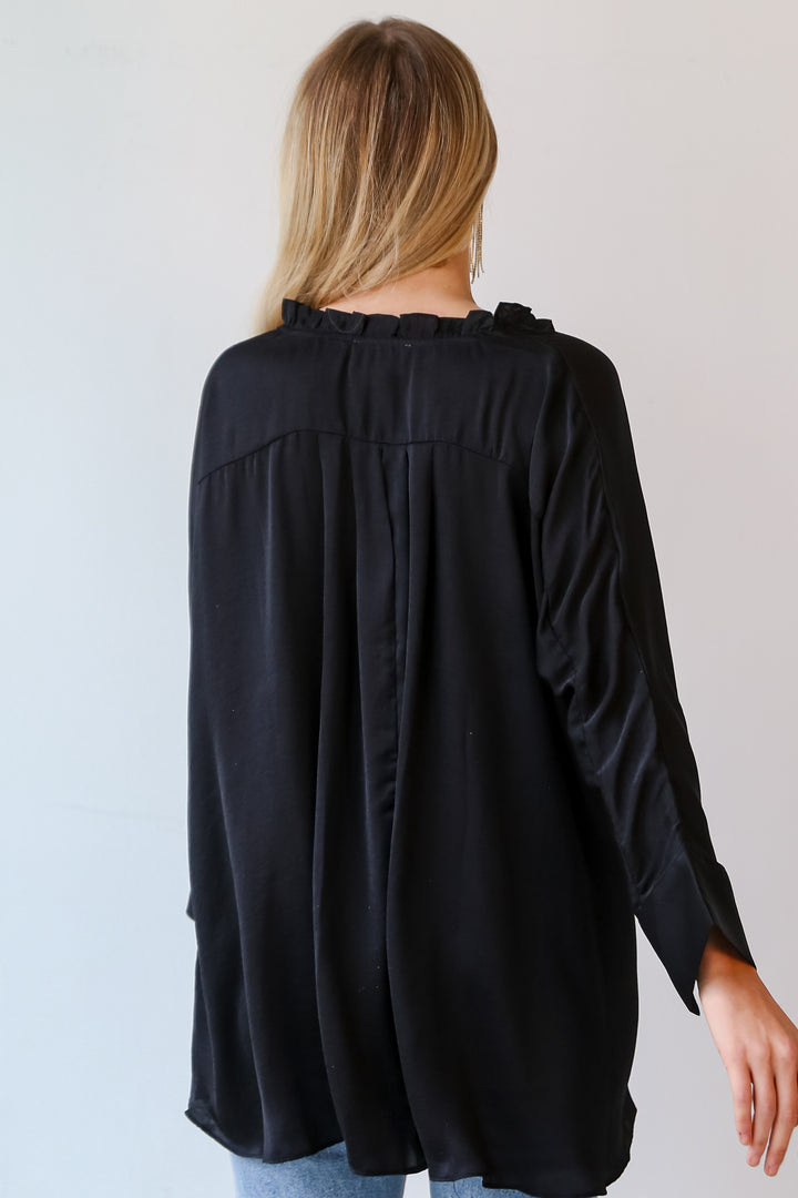 black Satin Oversized Blouse