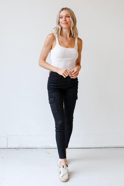 Black Denim Skinny Jeans on dress up model