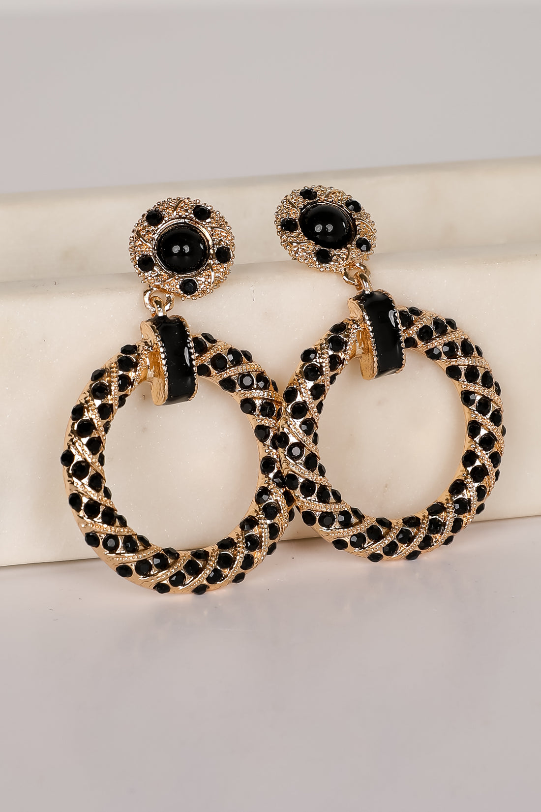 Carmen Black Circle Drop Earrings