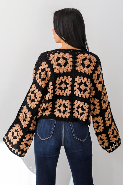 Timeless Warmth Black Crochet Knit Cardigan