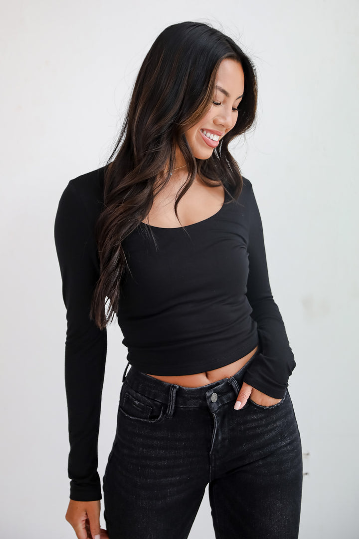 Sloane Everyday Black Long Sleeve Crop Top