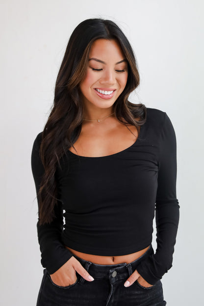 Sloane Everyday Black Long Sleeve Crop Top