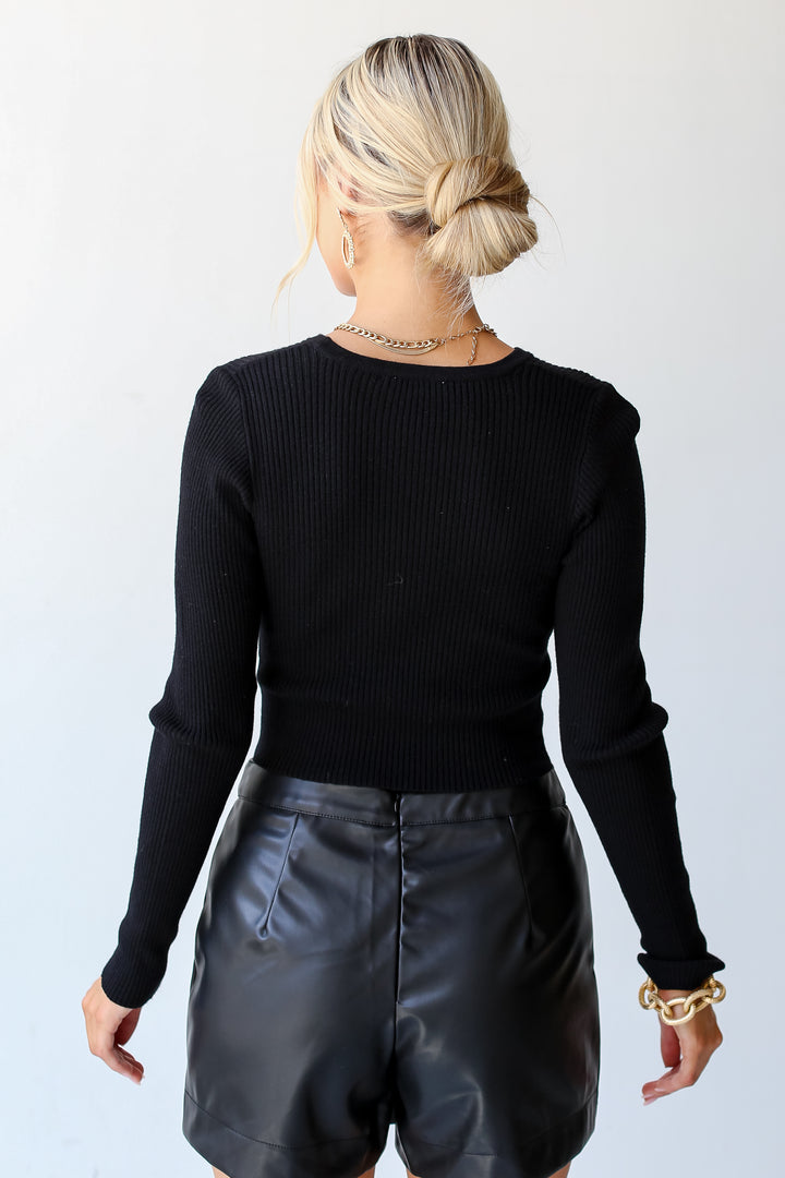 black Ribbed Knit Cutout Top back view