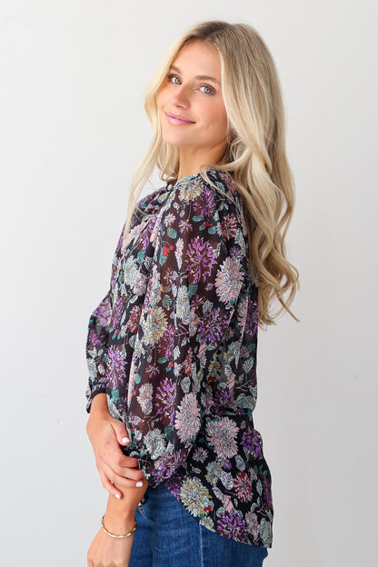 Black Floral Blouse side view