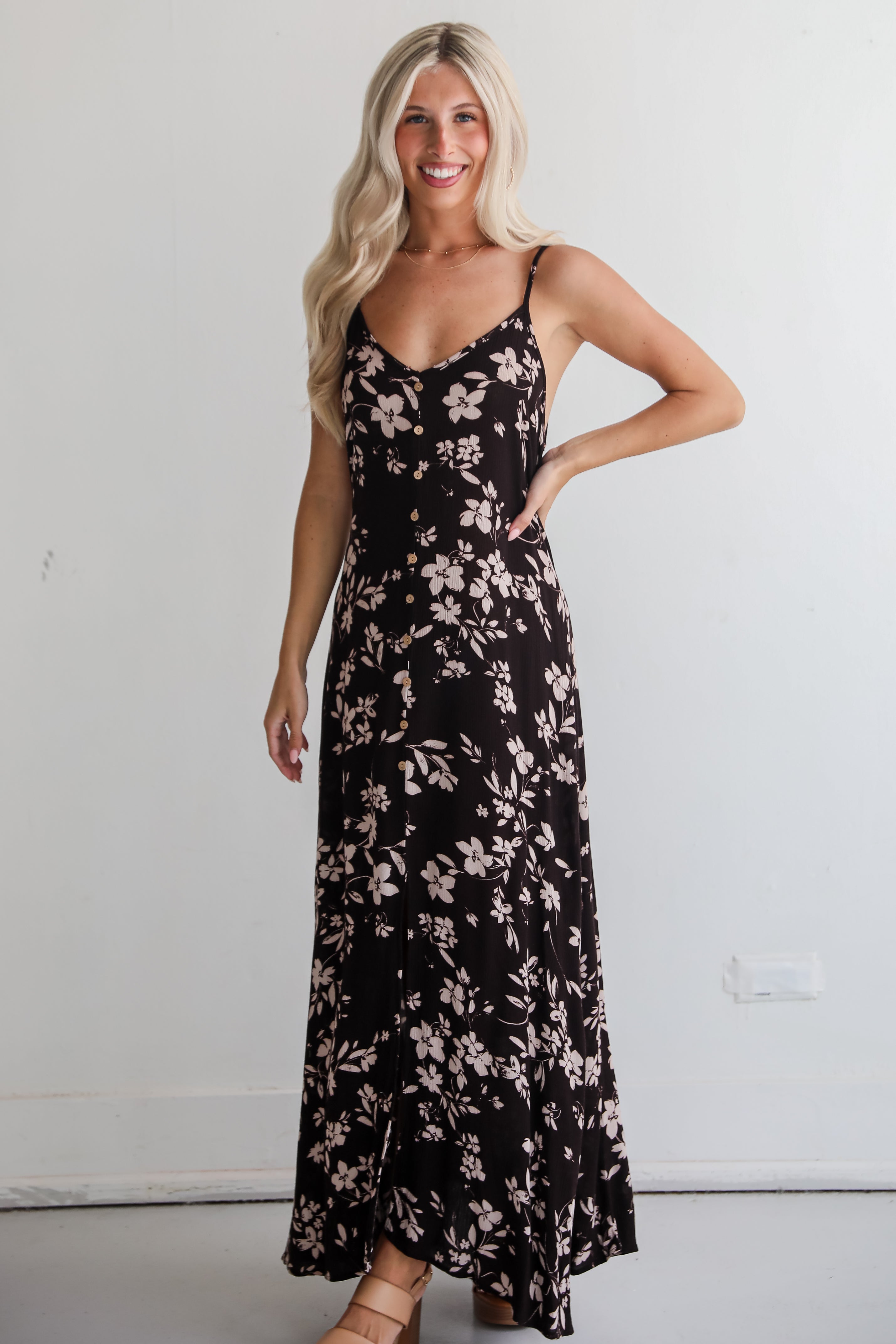 Marvelously Darling Black Floral Maxi Dress