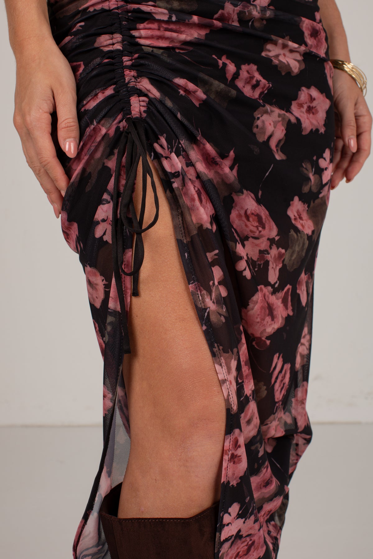 October Nights Black Floral Off-Shoulder Midi Dress