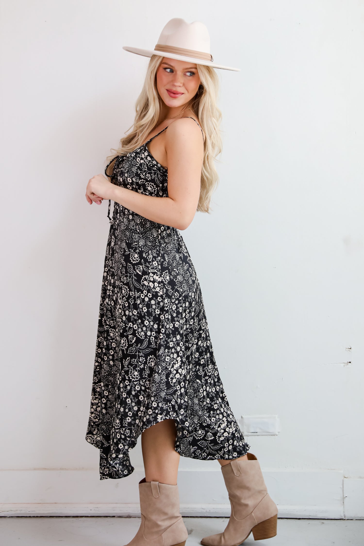 Flawless Behavior Black Floral Midi Dress