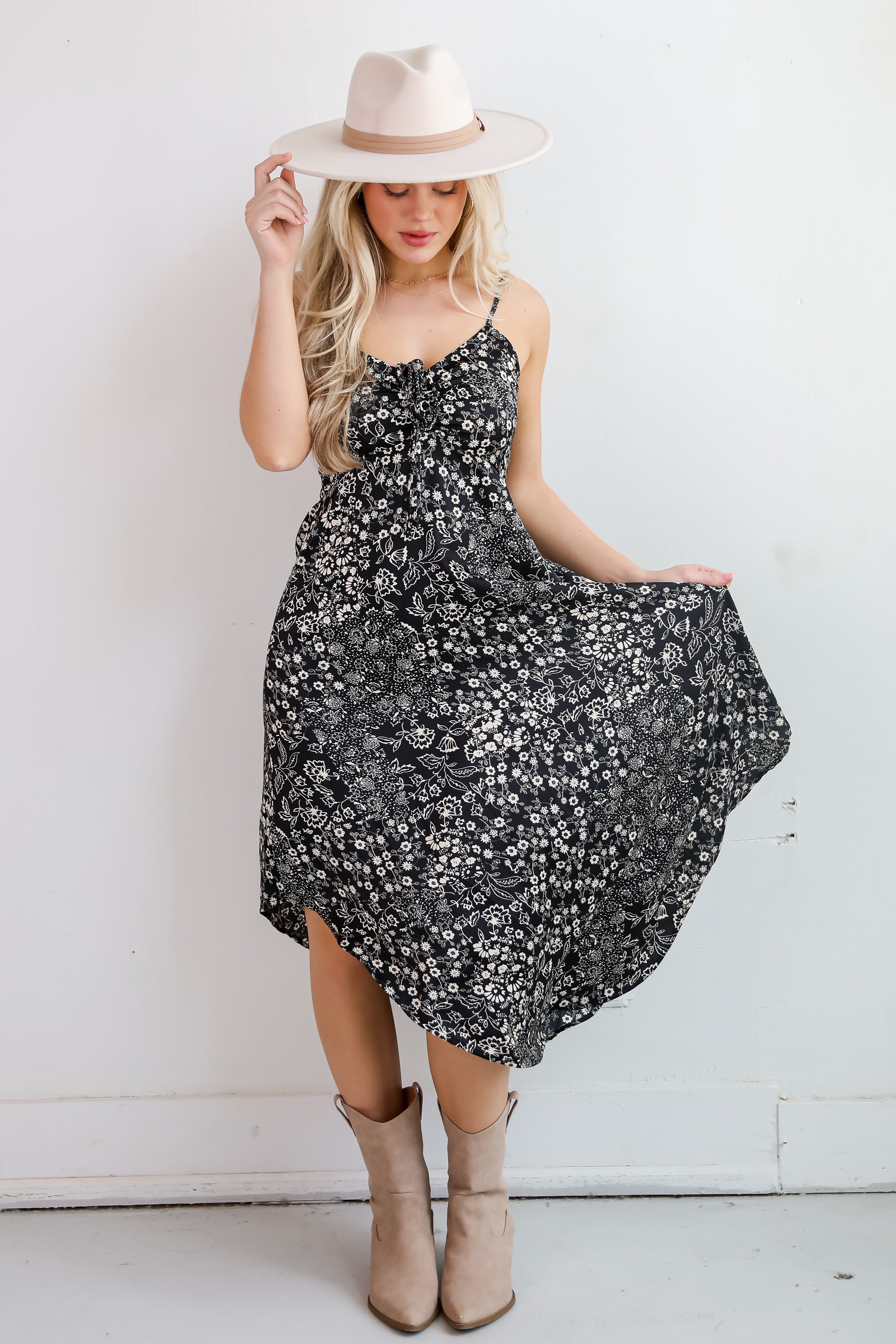 Flawless Behavior Black Floral Midi Dress