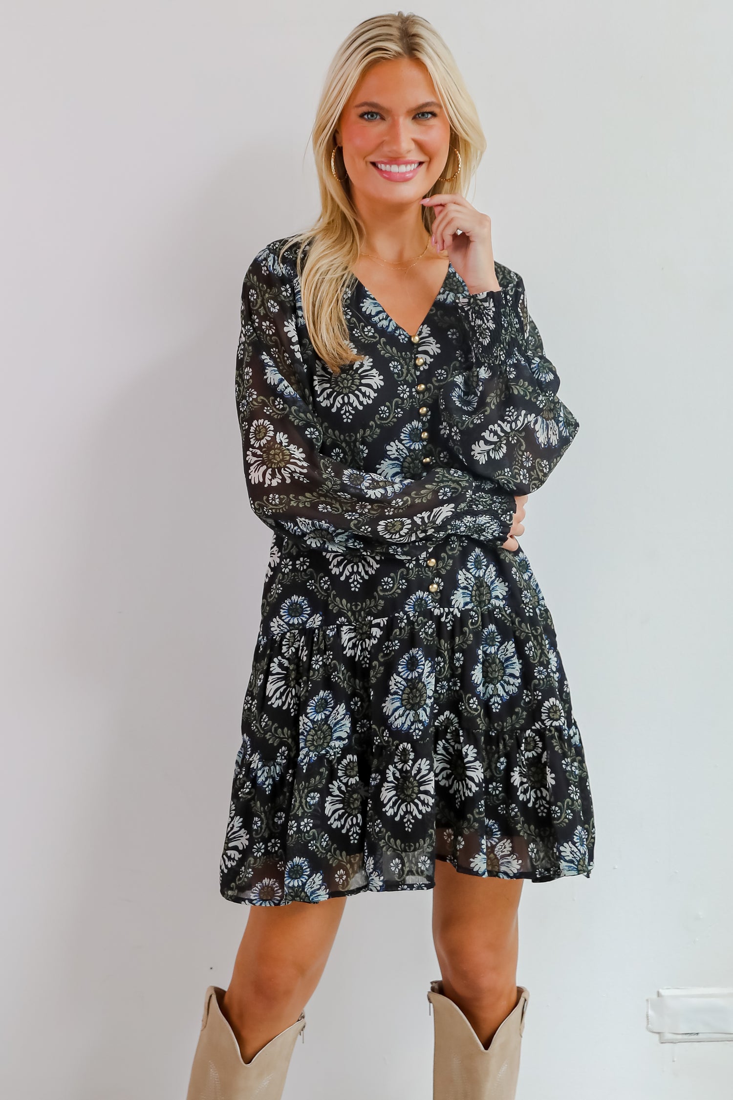 Set To Charm Black Floral Mini Dress