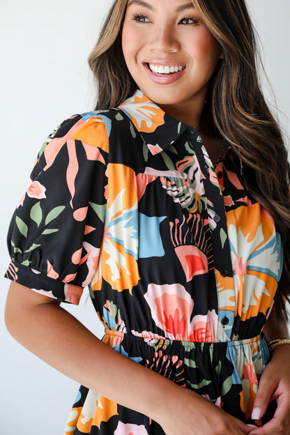 Decidedly Beloved Black Floral Mini Dress