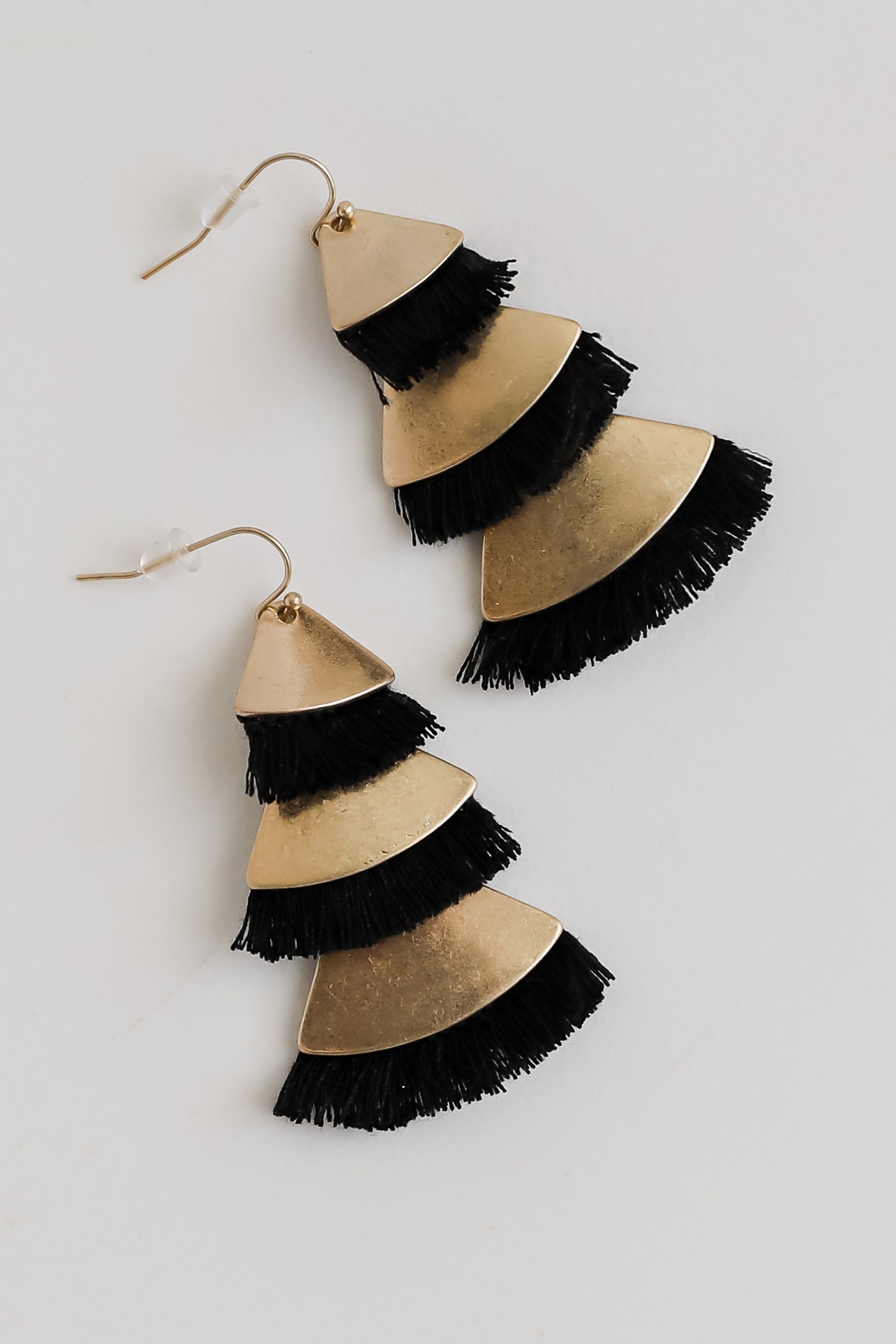 Aubrey Black Tiered Fringe Drop Earrings