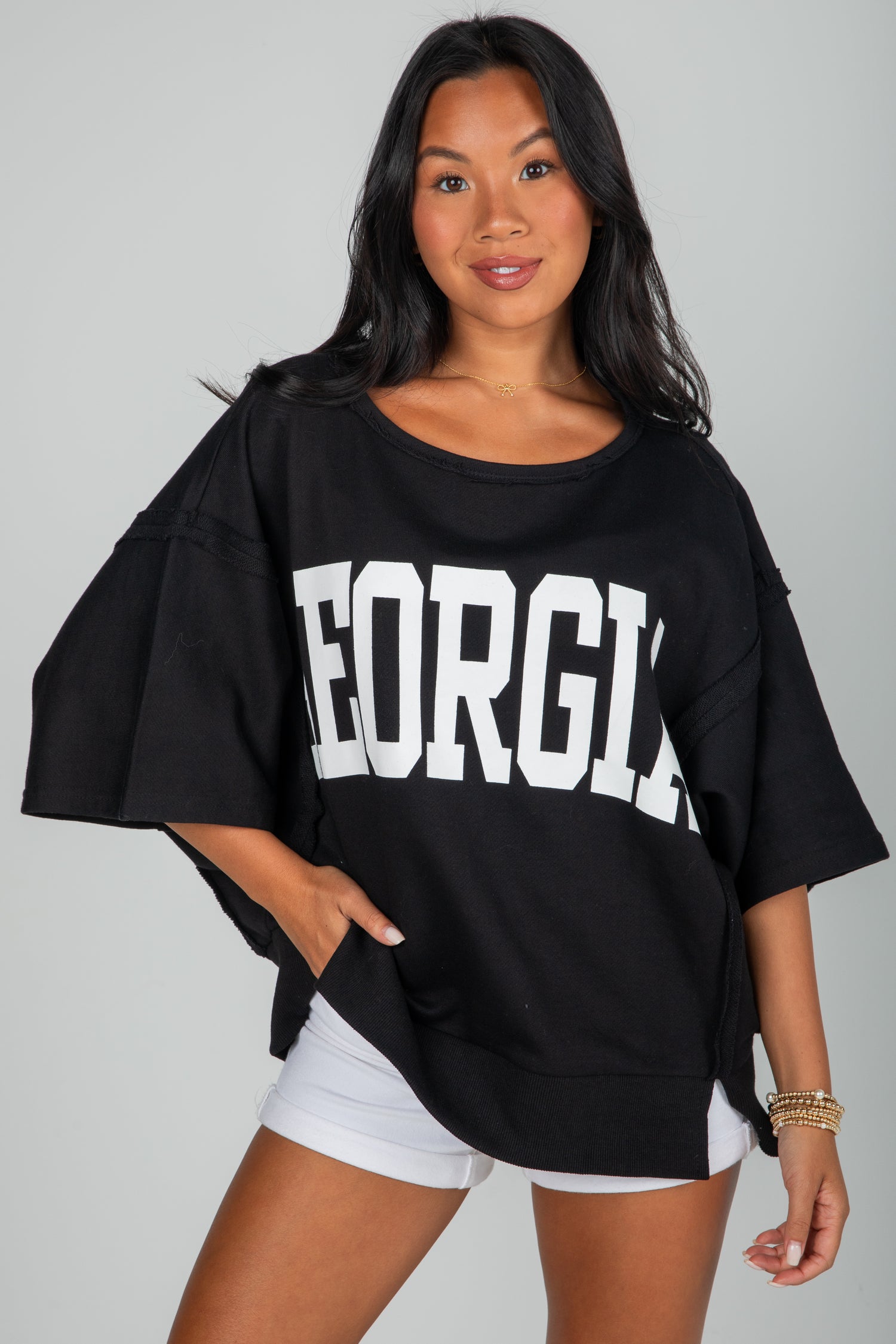 Woman wearing a black oversized &