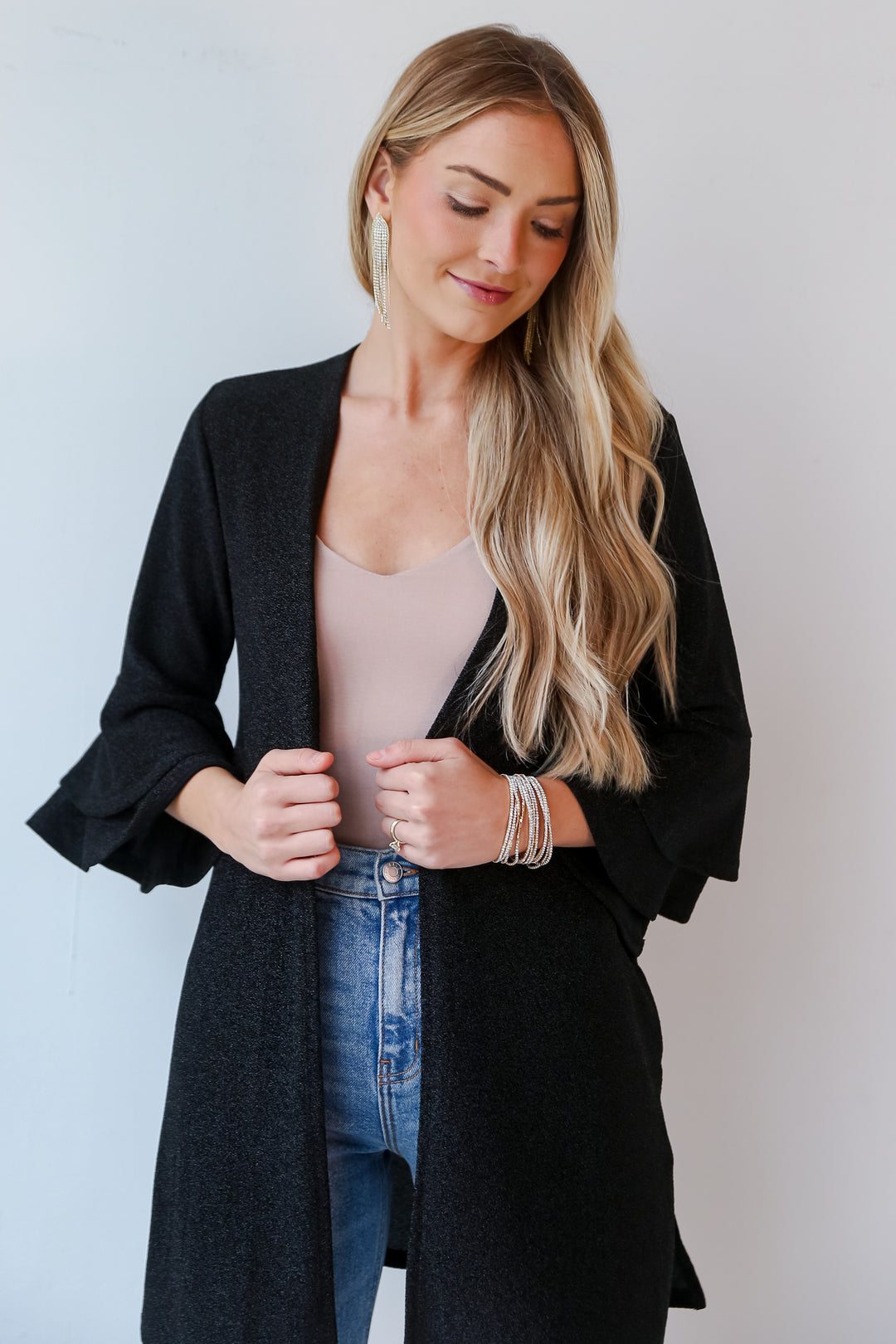 cute Black Metallic Kimono