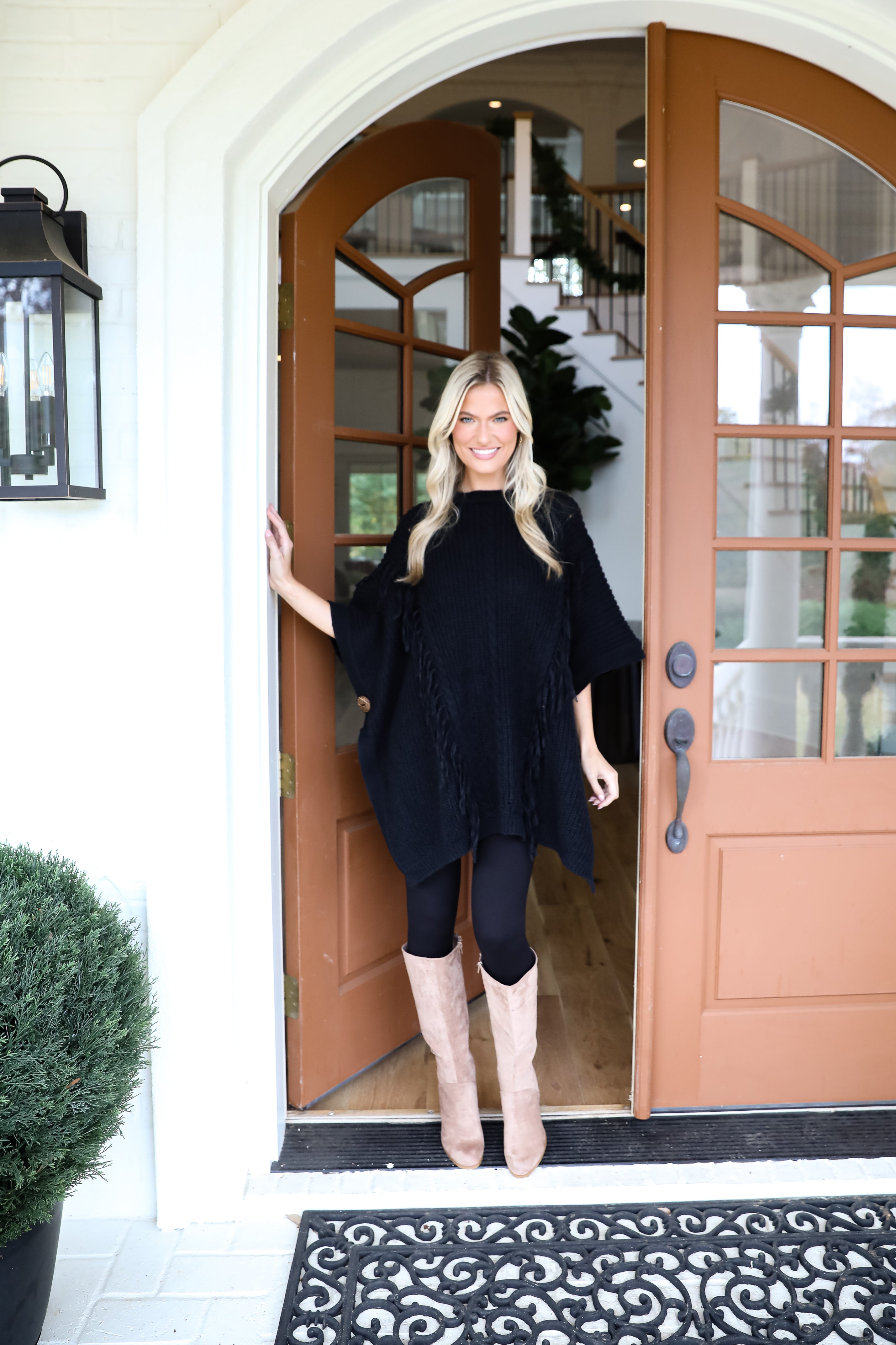 Chic Warmth Black Knit Poncho