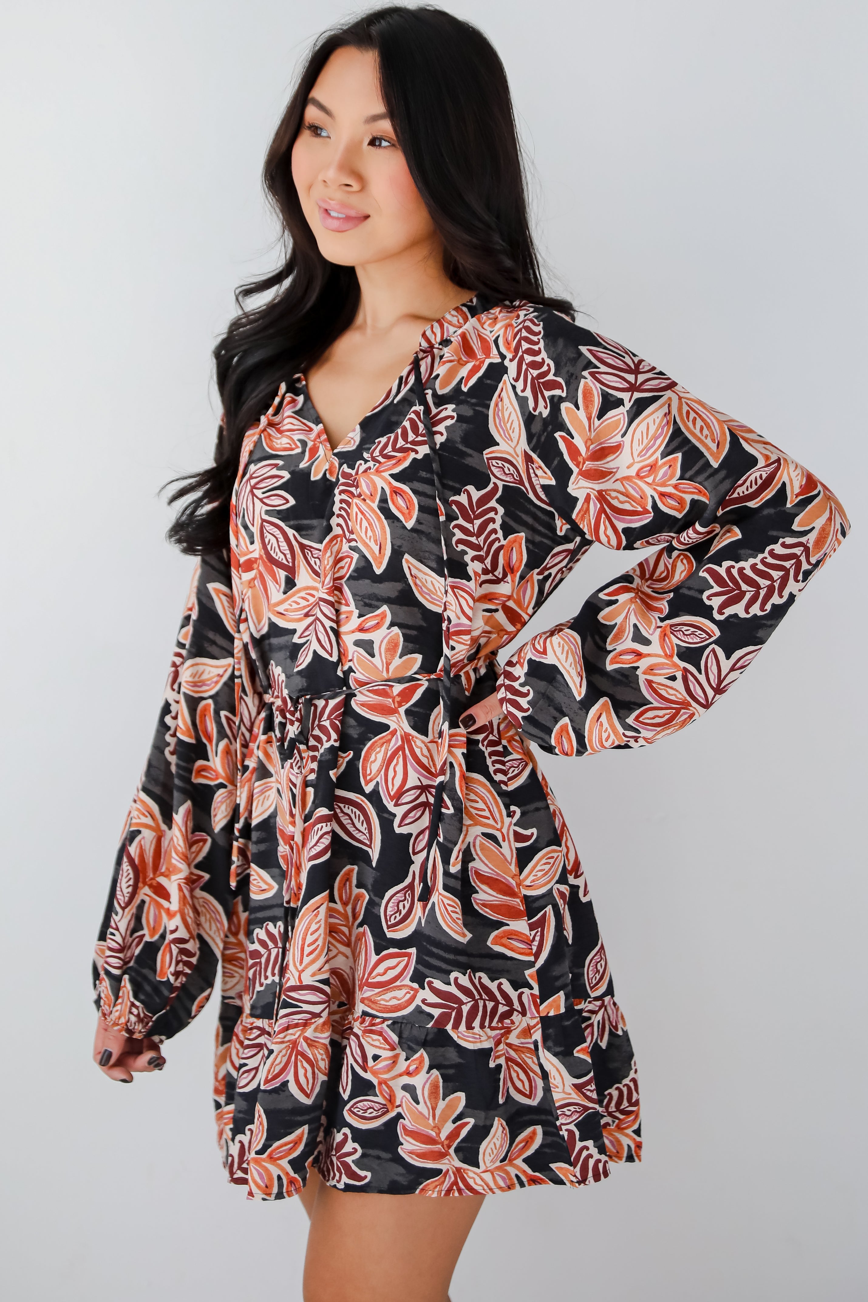 Undeniable Delight Black Leaf Print Mini Dress