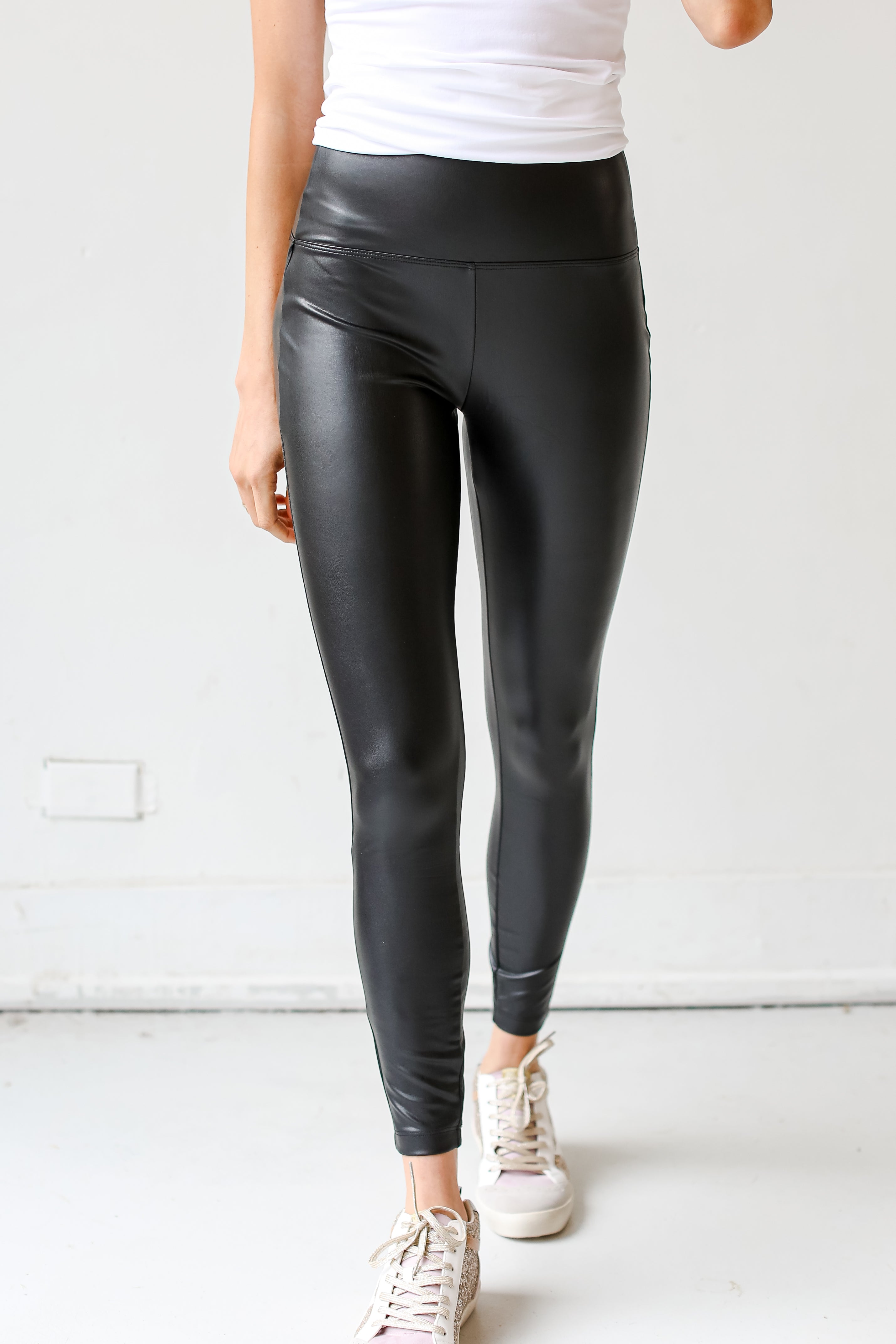 black Leather Leggings close up