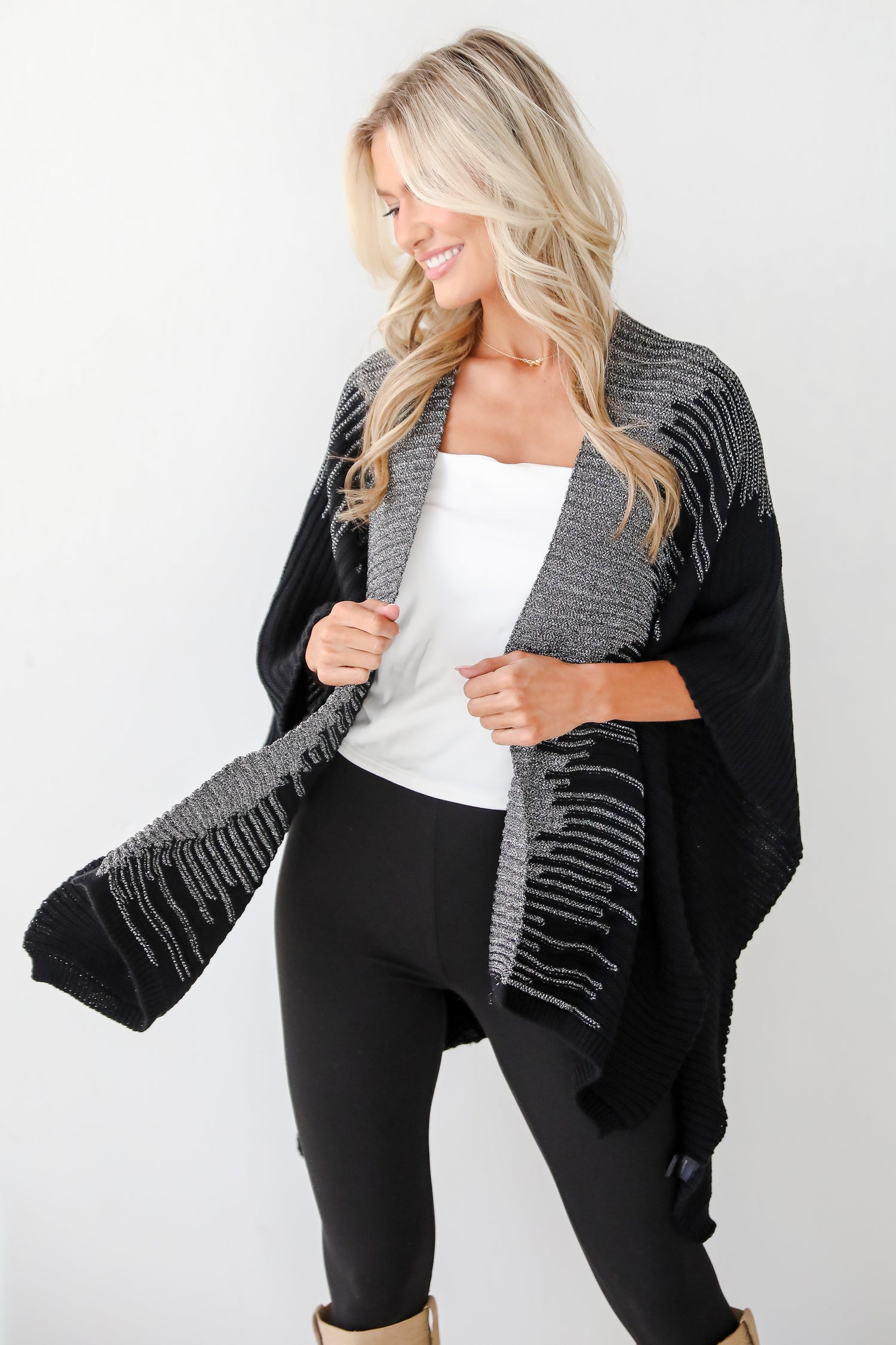 Luxe Intention Black Metallic Knit Shawl