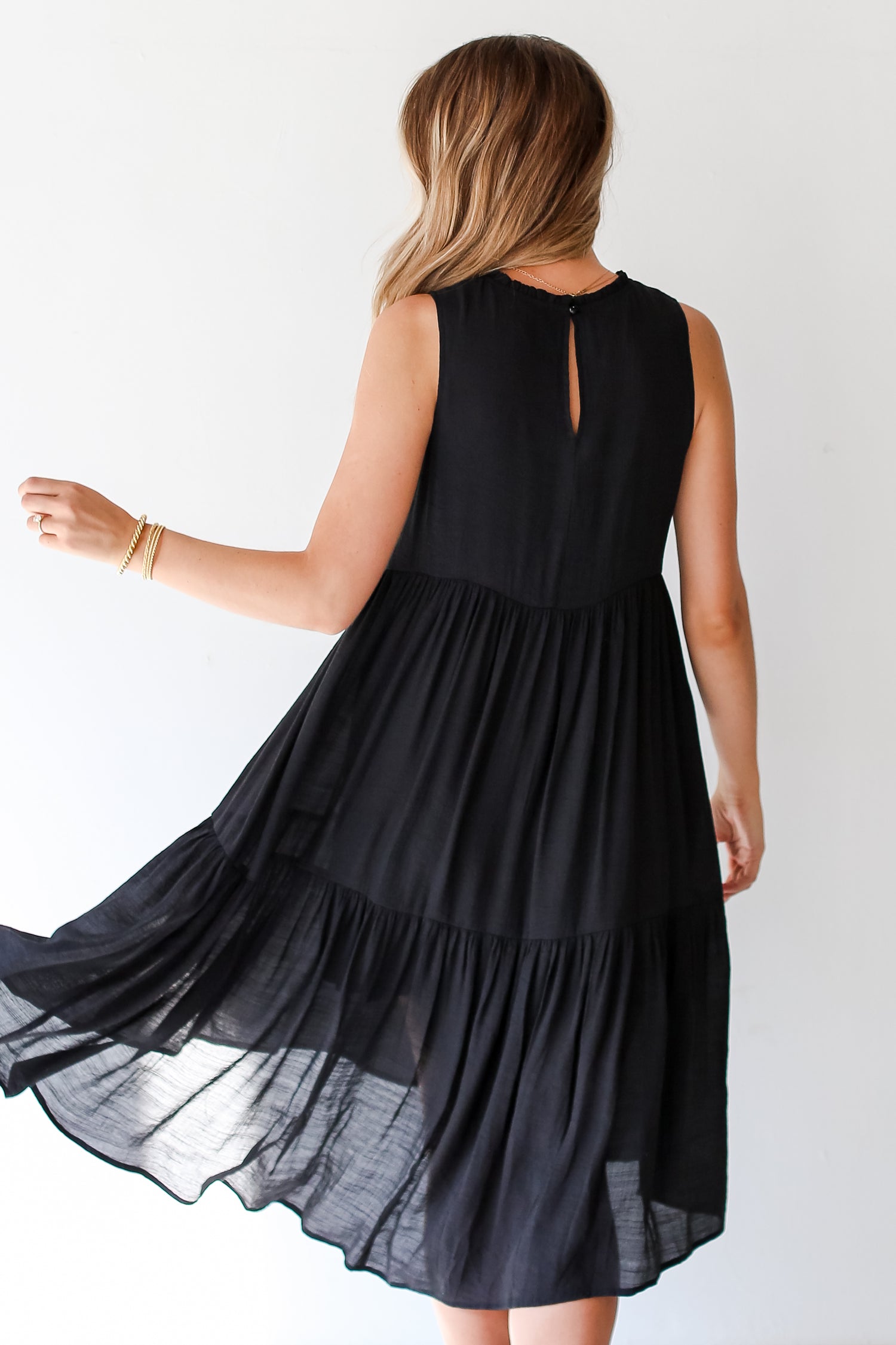 black Tiered Midi Dress back view