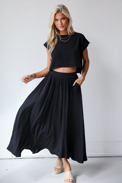 Effortless Escape Black Maxi Skirt