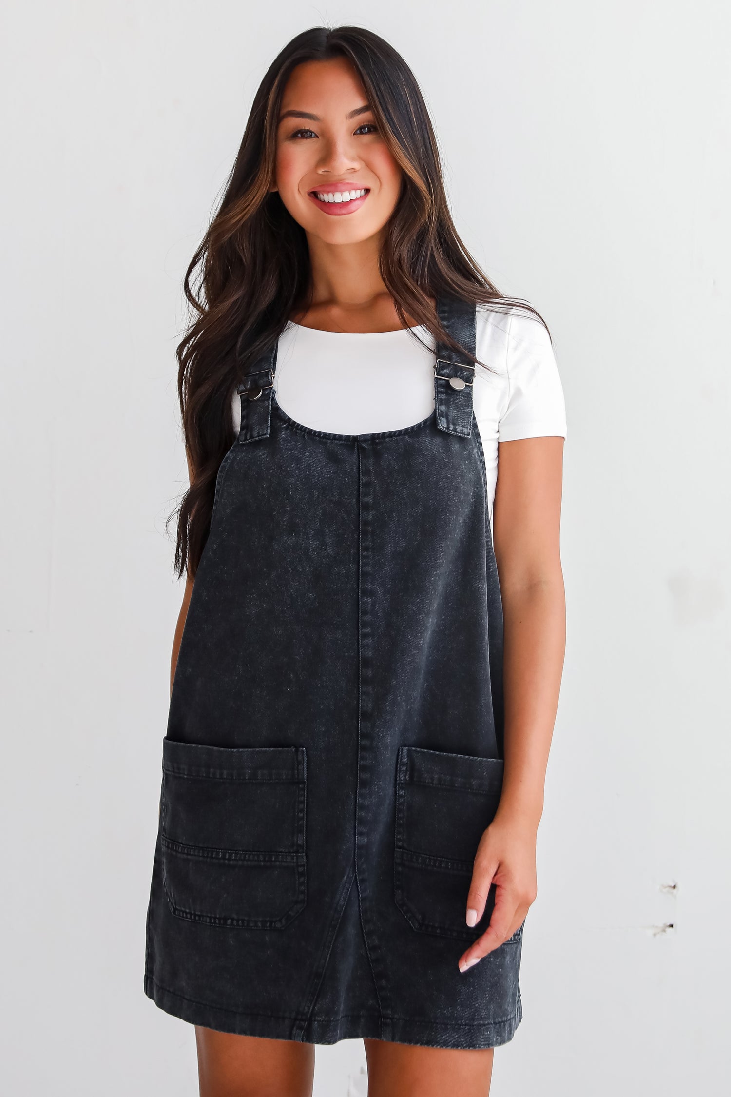 Autumn Days Black Denim Overall Mini Dress