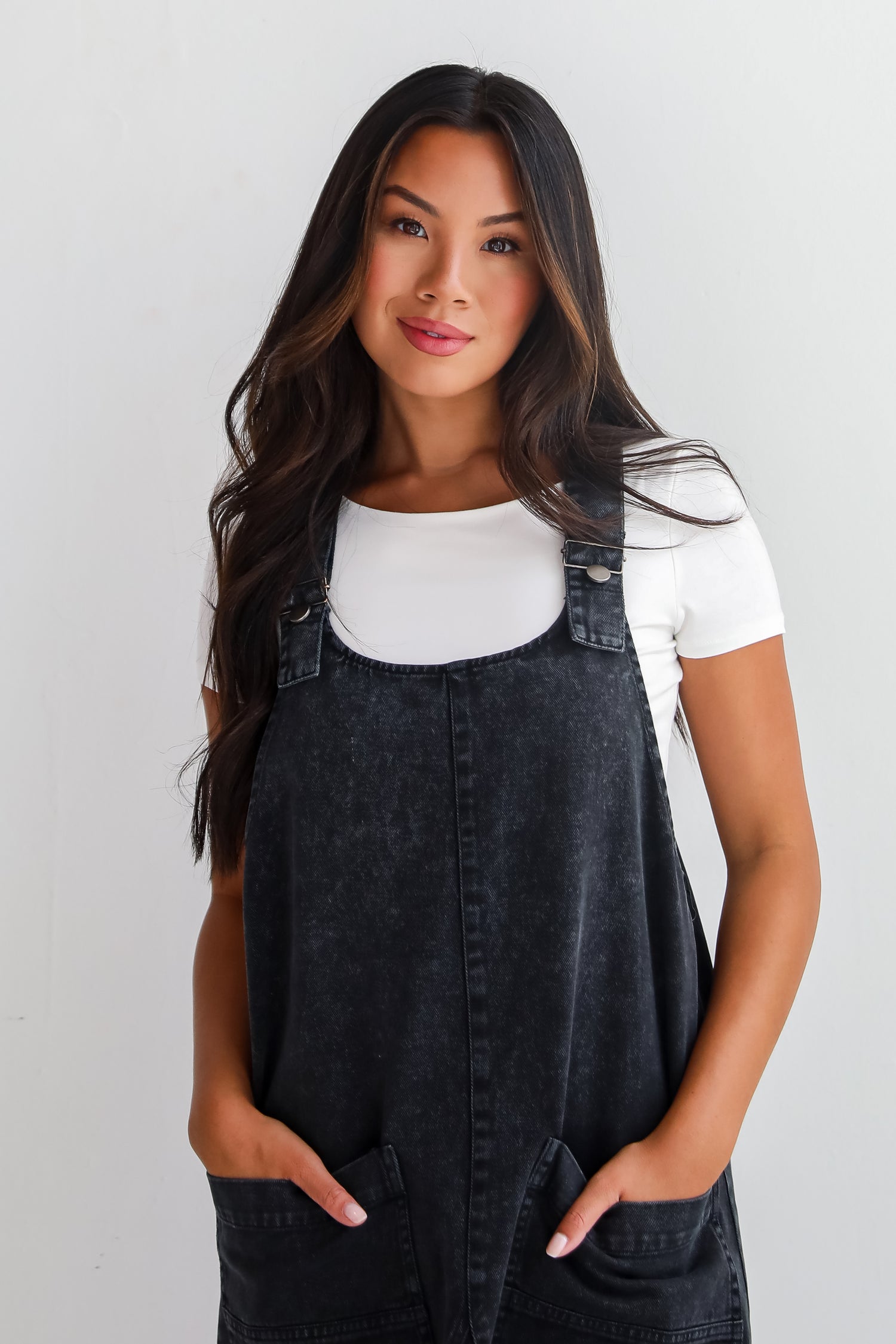 Autumn Days Black Denim Overall Mini Dress